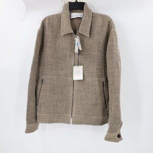 NWT Raey Bomber Jacket Mens Small Zip up Boiled Wool Collared Long Sleeve Beige